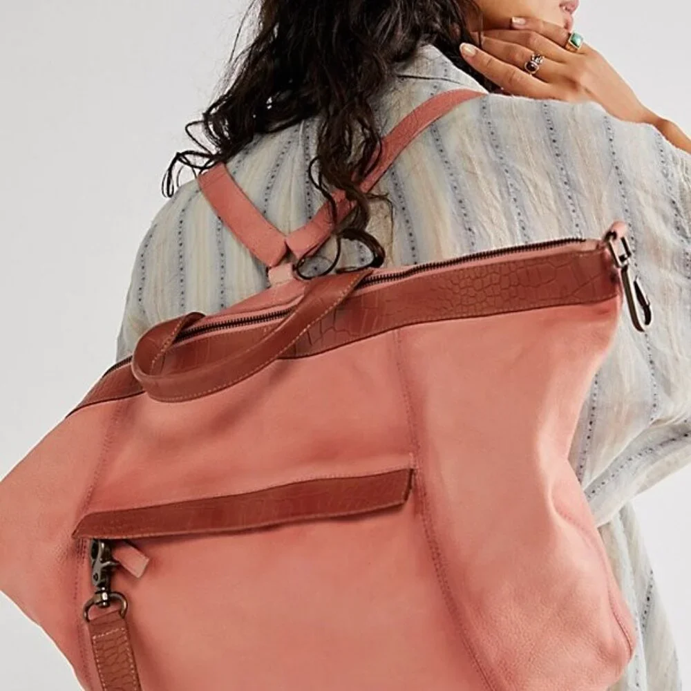 Free People Joey Distressed Brown Leather Backpack Bag (Convertible) - Picture 4 of 5